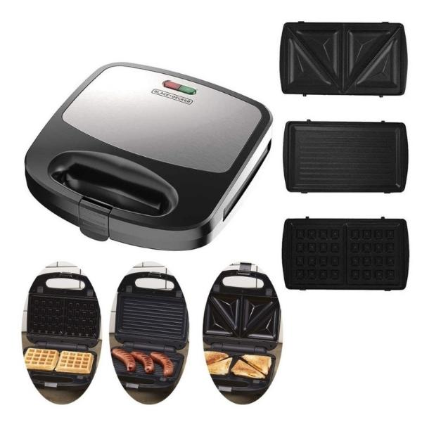 Waflera Sandwichera Parrila 3 En1 Antihaderente Black+decker