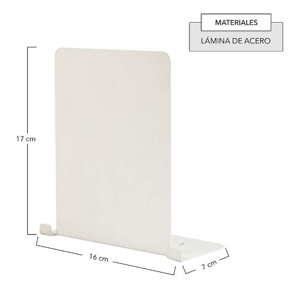 Sujeta Libros con Diseño Blanco, Fabricado en Lámina de Acero, Ideal para Recámara u Oficina