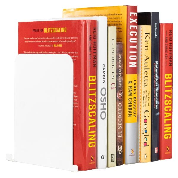 Sujeta Libros con Diseño Blanco, Fabricado en Lámina de Acero, Ideal para Recámara u Oficina