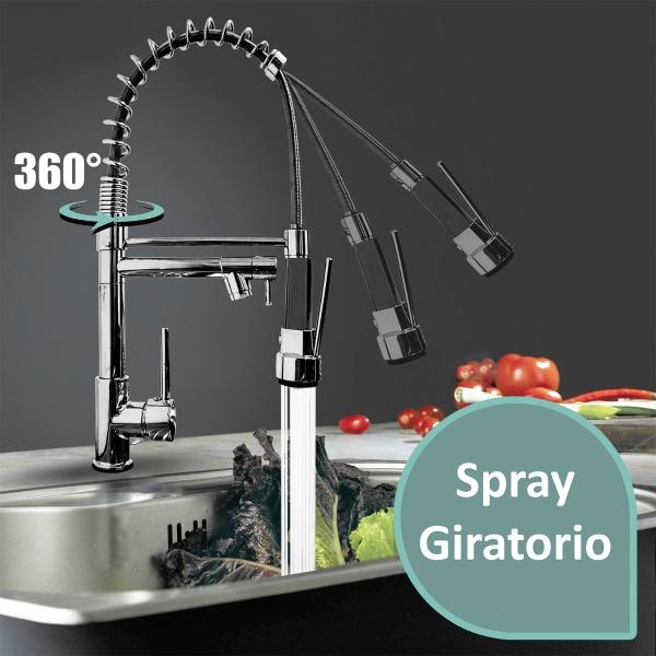 Grifo Mezclador de Cocina Monomando Fregadero Llave Giratoria Manguera Plata