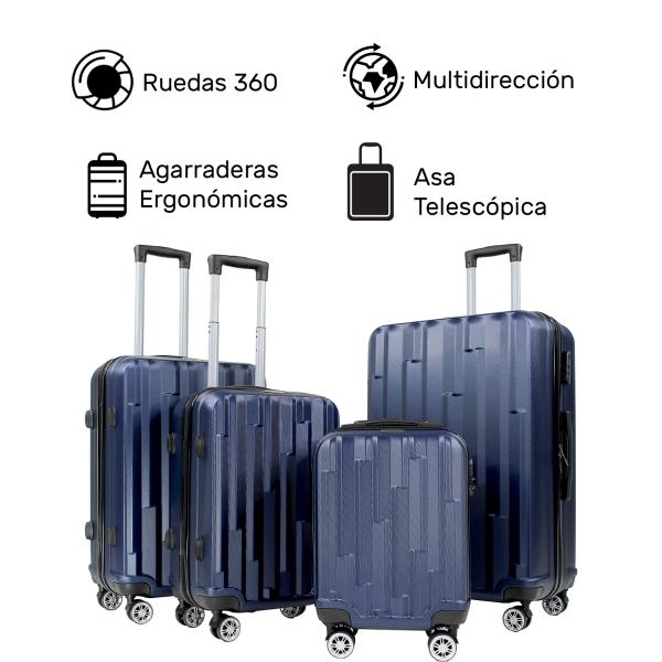 Set 4 Maletas Equipaje Viaje Ultra Resistente 4 Ruedas 360 Azules