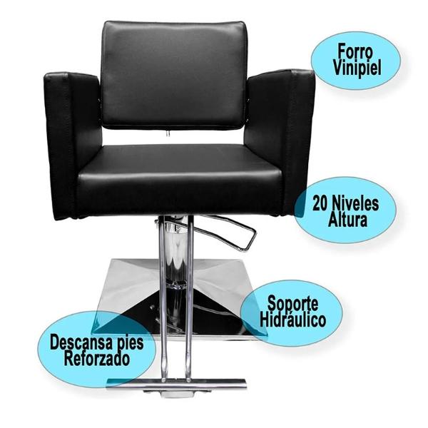 Sillon Barberia Cuadrado Barbero Silla Estetica Hidraulico Giratorio Altura Ajustable Negro Nanofort