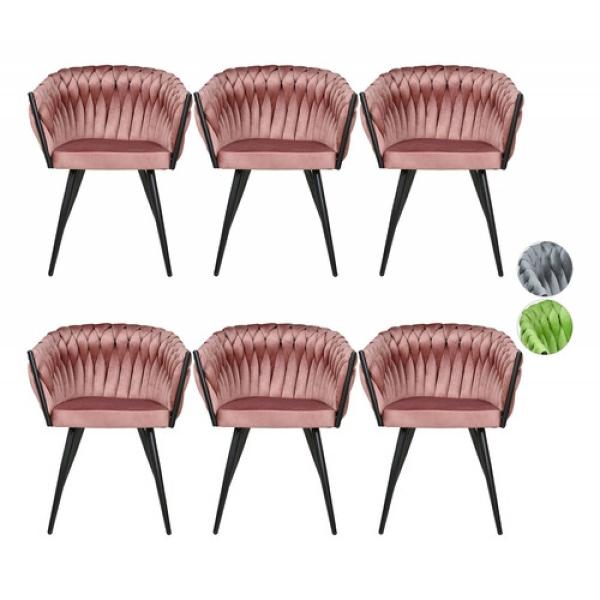 Set 6 Sillas Comedor Tejidas Terciopelo Modernas Elegantes Rosa
