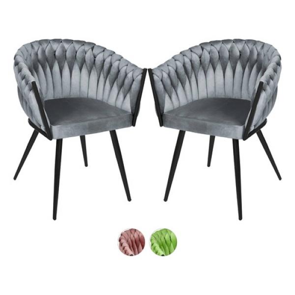 Set 2 Sillas Comedor Tejidas Terciopelo Modernas Elegantes Gris