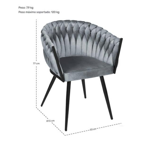 Set 4 Sillas Comedor Tejidas Terciopelo Modernas Elegantes Gris