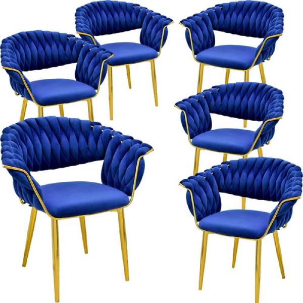 Set 4 Sillas Comedor Tapizadas Terciopelo Tejidas Elegantes Azul