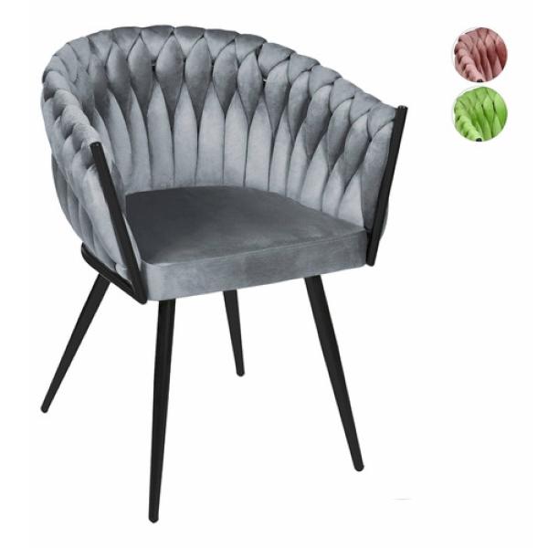 Set 4 Sillas Comedor Tejidas Terciopelo Modernas Elegantes Gris