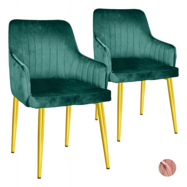 Set 2 Sillas Sillones Comedor Modernos Terciopelo Elegantes Verde