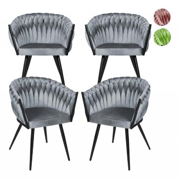 Set 4 Sillas Comedor Tejidas Terciopelo Modernas Elegantes Gris