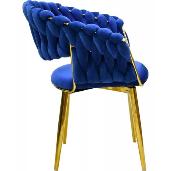 Set 4 Sillas Comedor Tapizadas Terciopelo Tejidas Elegantes Azul