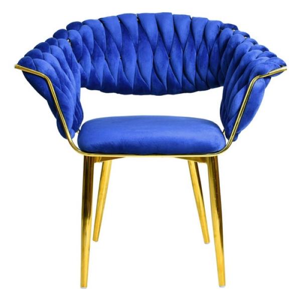 Set 4 Sillas Comedor Tapizadas Terciopelo Tejidas Elegantes Azul