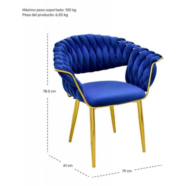 Set 4 Sillas Comedor Tapizadas Terciopelo Tejidas Elegantes Azul