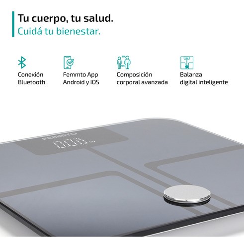 Bascula digital bioimpedancia inteligente bluetooth 180kg personas peso pesa grasa corporal baño personal Femmto