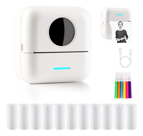 Mini Impresora Térmica Portátil Bluetooth Multifuncional blanco