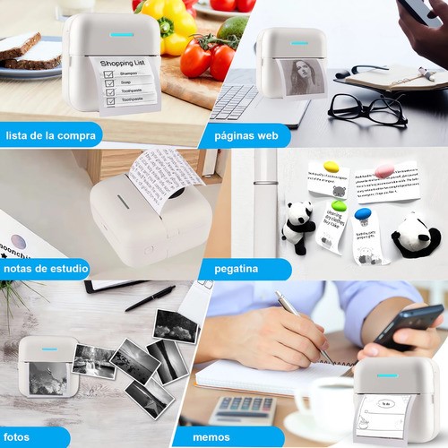 Mini Impresora Térmica Portátil Bluetooth Multifuncional blanco