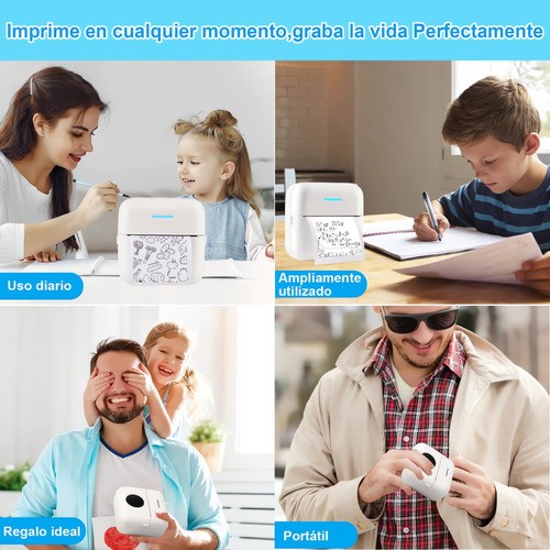 Mini Impresora Térmica Portátil Bluetooth Multifuncional blanco