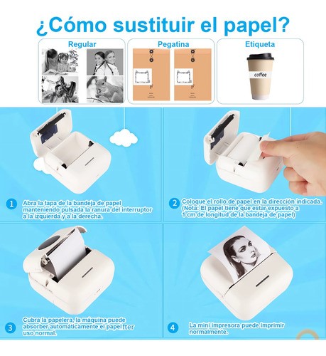 Mini Impresora Térmica Portátil Bluetooth Multifuncional blanco