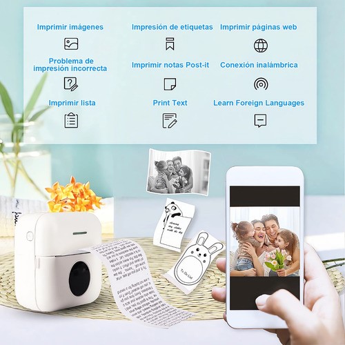 Mini Impresora Térmica Portátil Bluetooth Multifuncional blanco