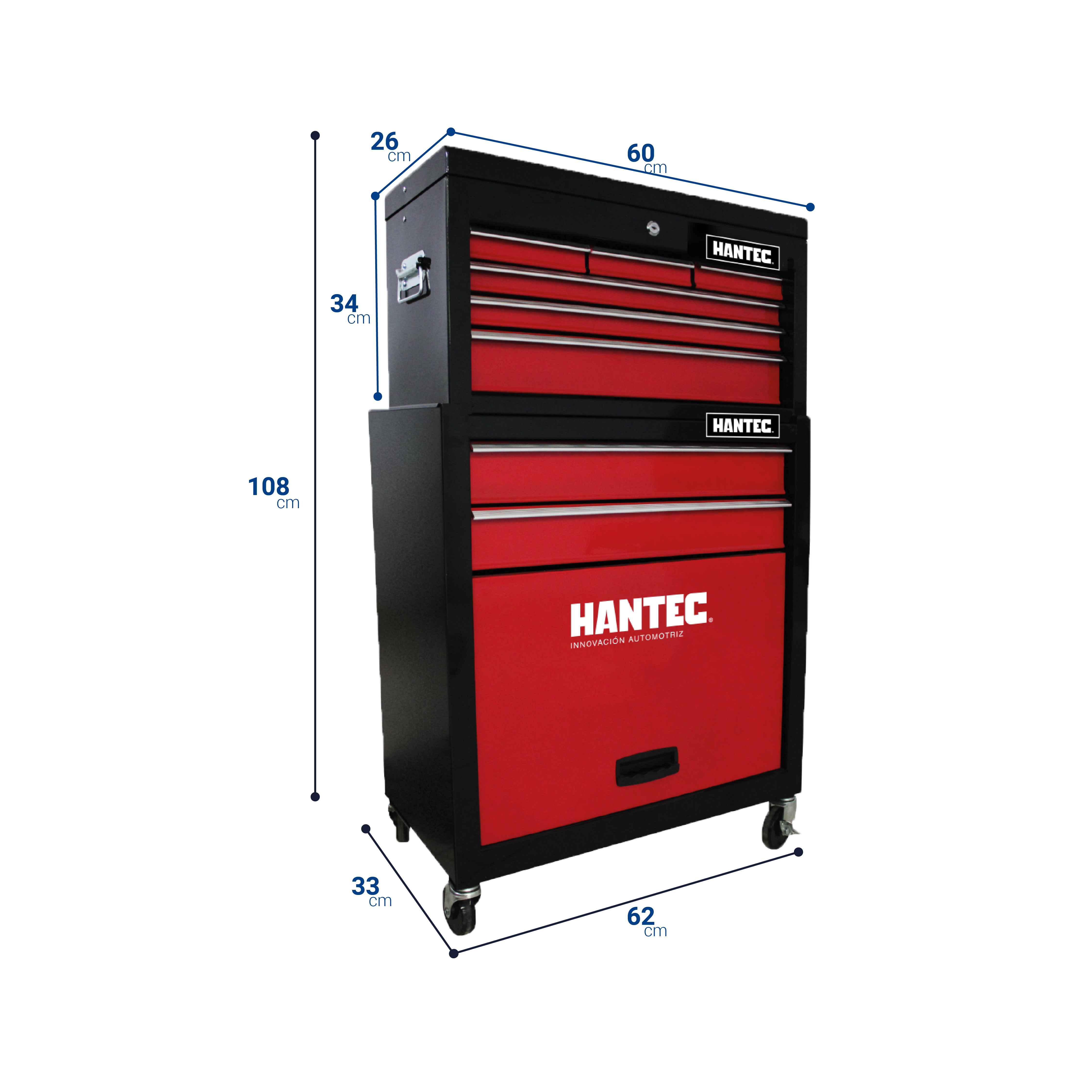 Caja de Herramientas más Gabinete Móvil con 9 Cajones color Rojo.