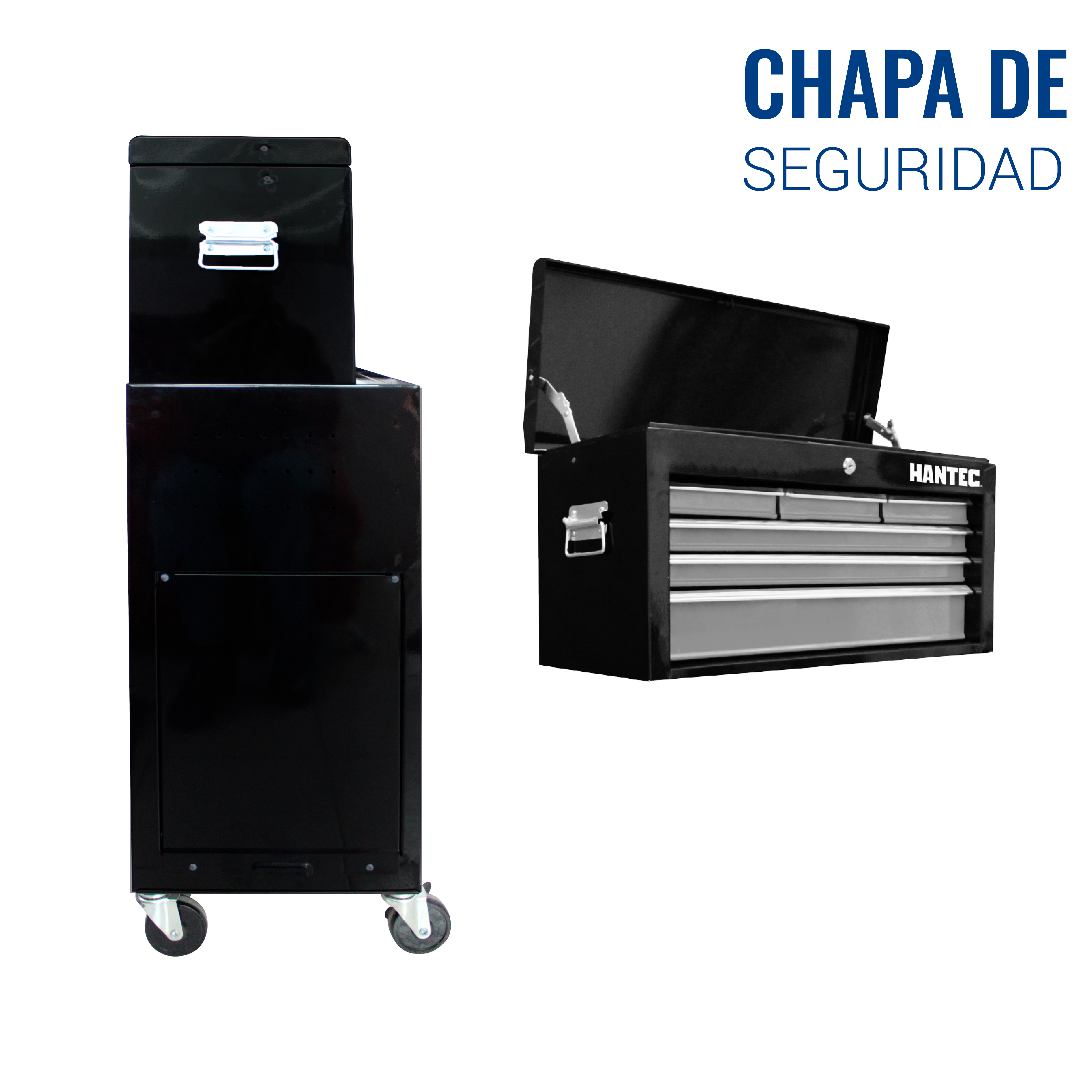 Juego de Gabinete y Caja de Herramientas Móvil Hantec con 9 cajones  fabricado en acero .