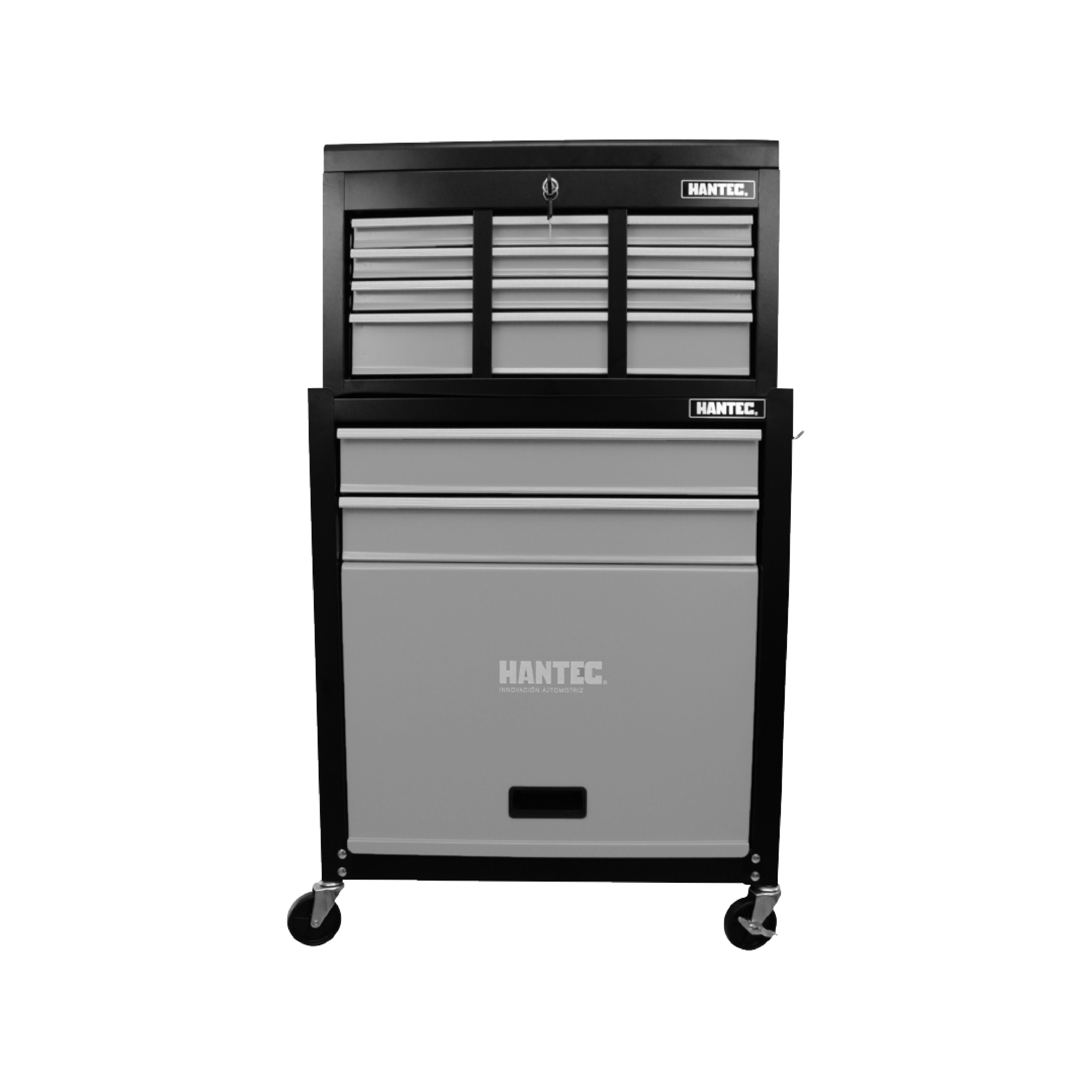 Juego de Gabinete y Caja de Herramientas Móvil Hantec con 9 cajones  fabricado en acero .