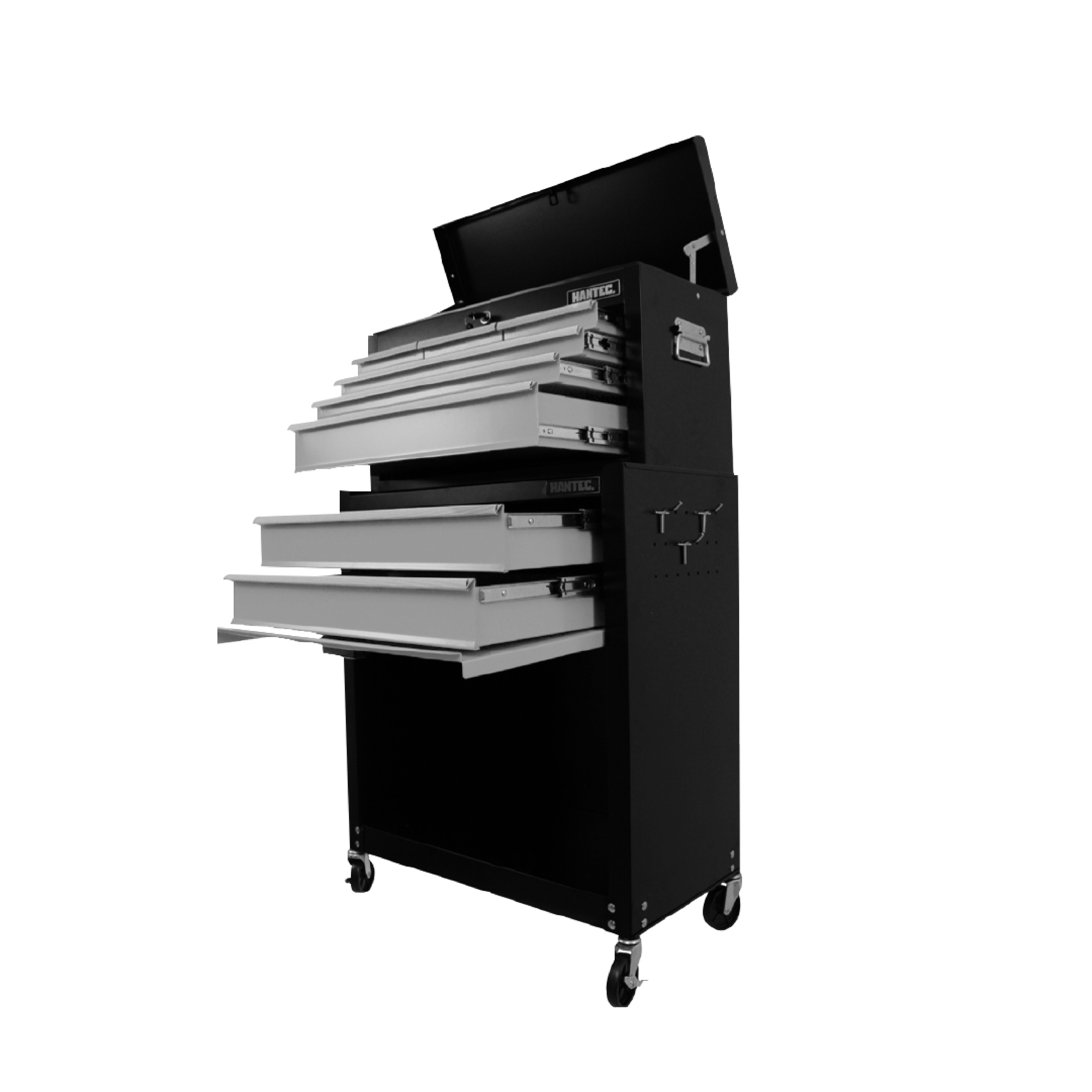 Juego de Gabinete y Caja de Herramientas Móvil Hantec con 9 cajones  fabricado en acero .