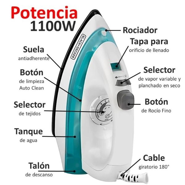 Plancha A Vapor Black+decker Irbd100 Quick 'n Easy Color Blanco Y Azul Con Suela Antiadherente 120v