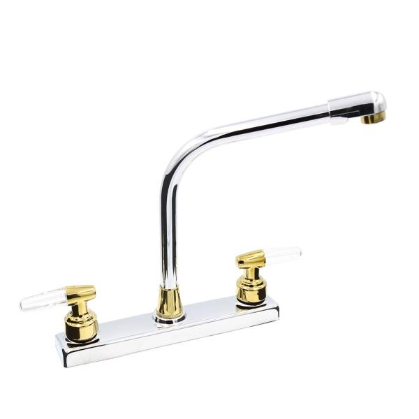 Llave Mezcladora Agua Fregadero O Tarja De Cocina Alfa Cromado Manerales Piruli Oro Y Cuello Cobra