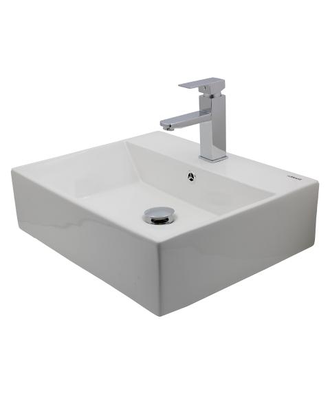 Lavabo Ovalin Para Baño De  Ceramica Blanco Con Monomando Y Contra De Lujo
