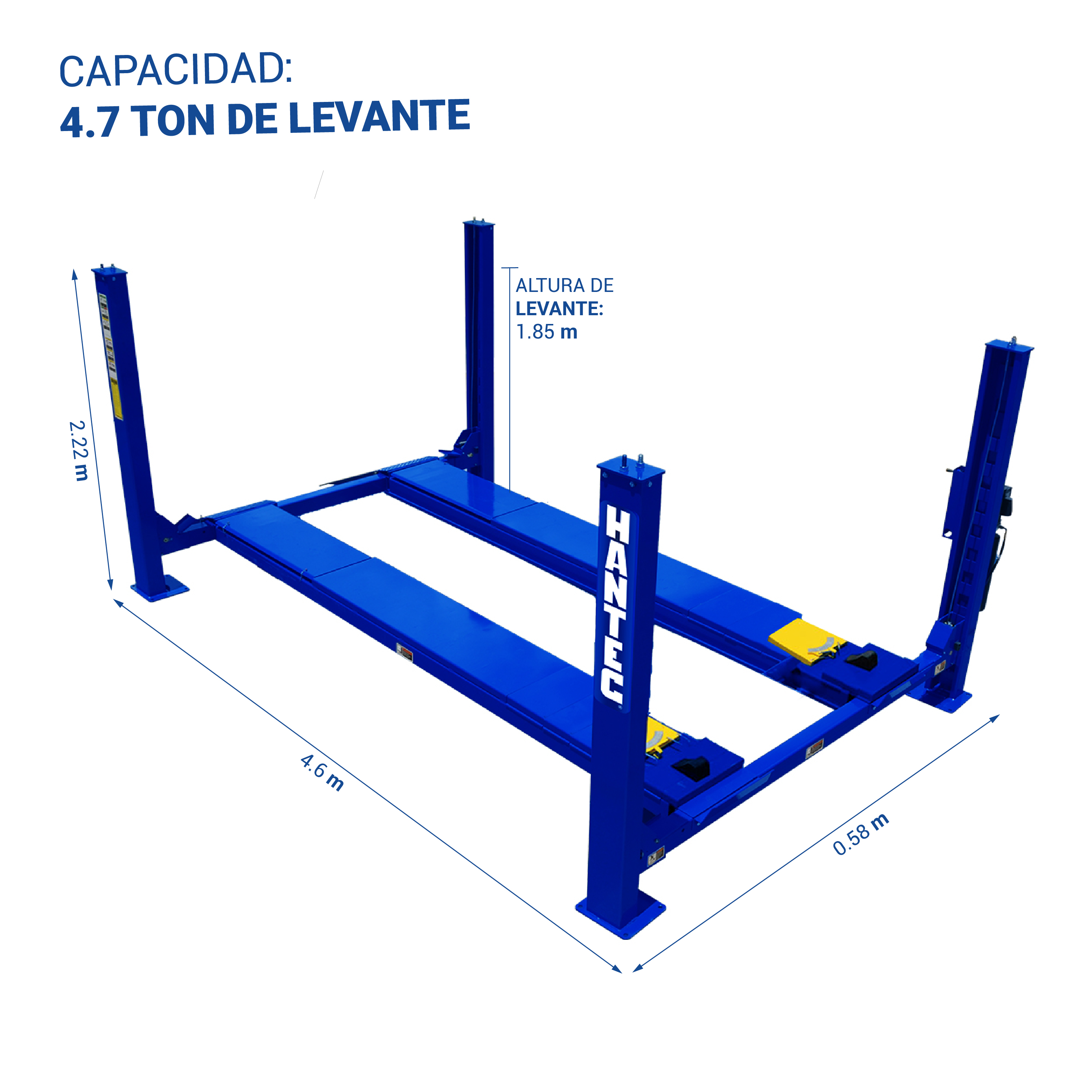 Rampa Ascensor 4 Postes Discos de Alineación 10500 Lbs 110V HANTEC