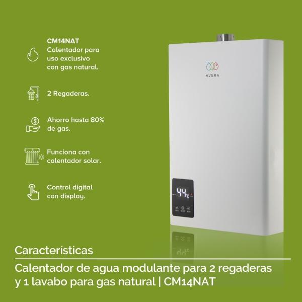 AVERA Calentador Agua Instantáneo Modulante usa Gas Natural para 2 Regaderas CM14NAT