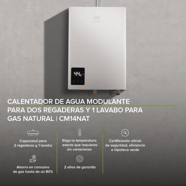 AVERA Calentador Agua Instantáneo Modulante usa Gas Natural para 2 Regaderas CM14NAT