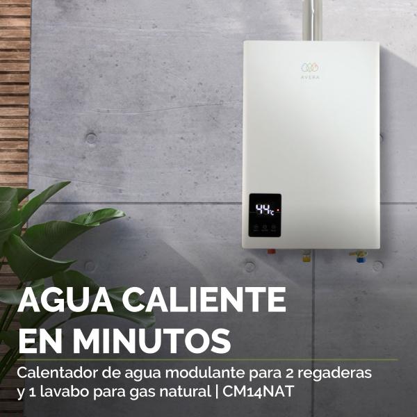AVERA Calentador Agua Instantáneo Modulante usa Gas Natural para 2 Regaderas CM14NAT
