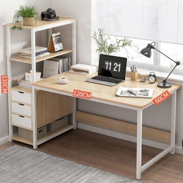 Escritorio Con Repisa Laterale Minimalista Para Oficina 1.2m roble cepillado