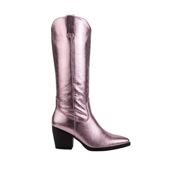 Botas vaqueras rosa metálico, marca Tierra Bendita, con tubo bordado, 1086752