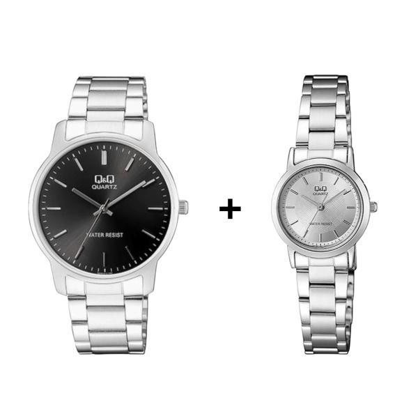 SET DE RELOJES Q&Q EN PAREJA PARA SAN VALENTÍN COLOR PLATEADO QA47J212Y/QA39J201Y