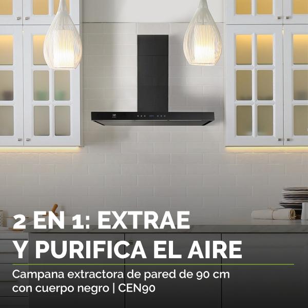 AVERA Campana Extractora Purificadora de Pared Negra en Vidirio Templado CEN90