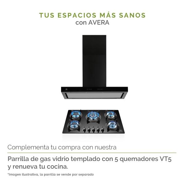 AVERA Campana Extractora Purificadora de Pared Negra en Vidirio Templado CEN90