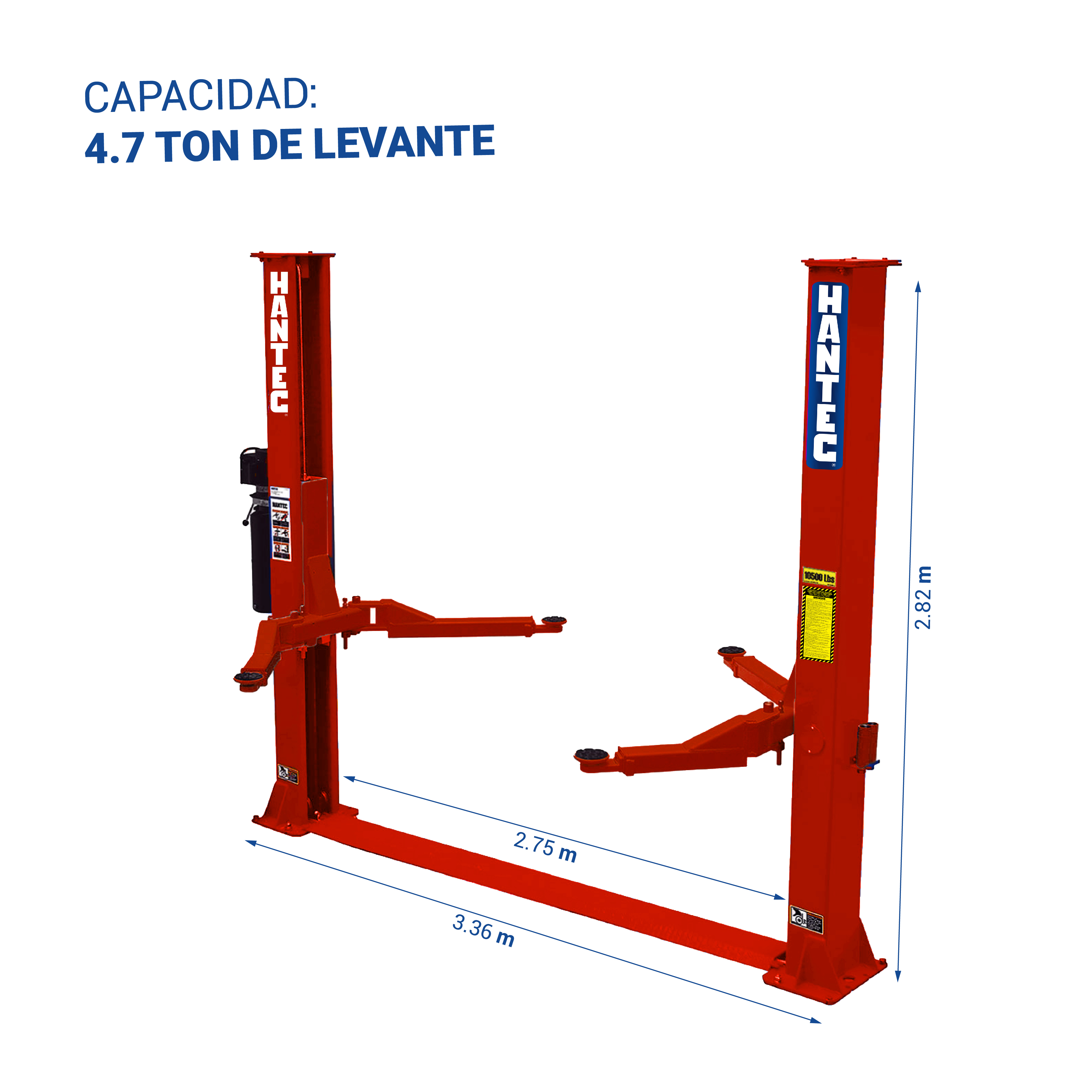 Rampa Automotriz Hidráulica 2 Postes Altura Libre 10,500 Lb Motor 110V