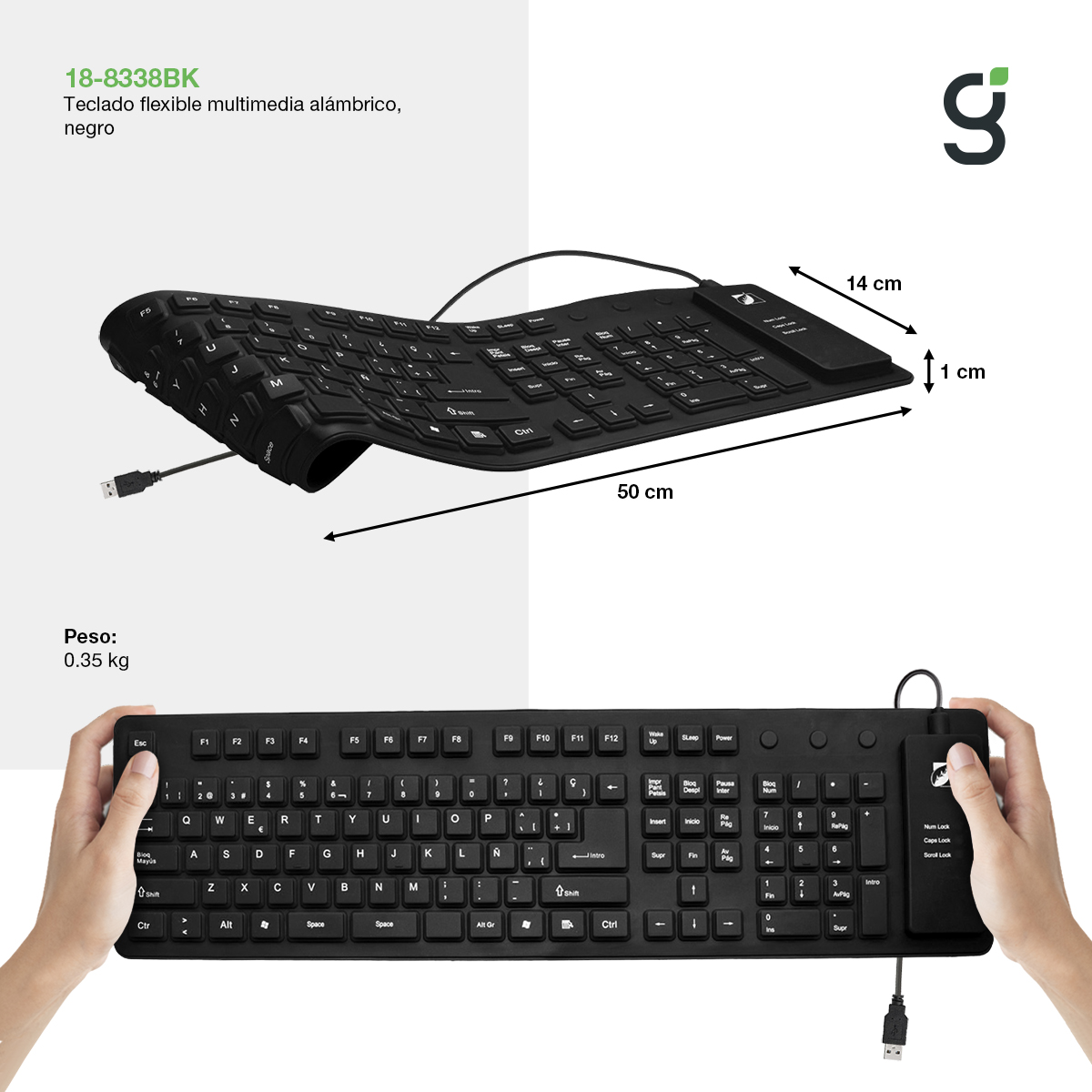 Teclado Para Pc Qwerty Green Leaf Flexible 18-8338