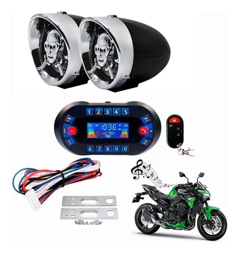 Estéreo Moto Bocinas Mp3 Usb Sd Bluetooth A Prueba De Agua negro