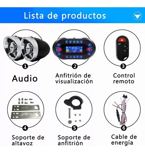 Estéreo Moto Bocinas Mp3 Usb Sd Bluetooth A Prueba De Agua negro