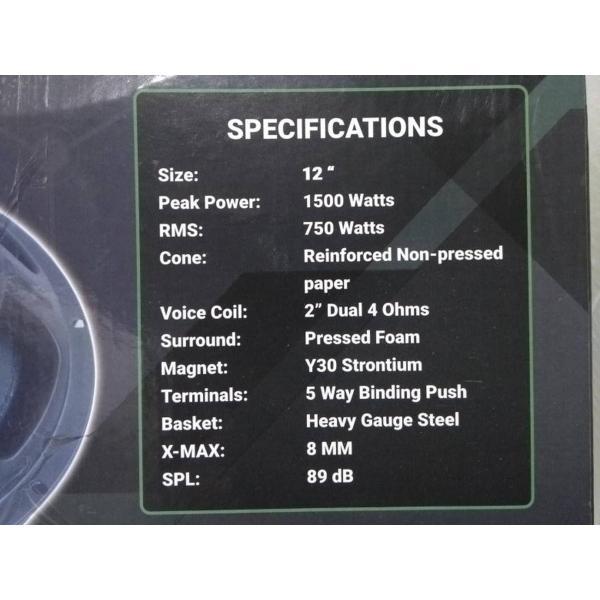 Subwoofer Doble Bobina Atomic Audio COBALT12 1500 Watts 12 Pulgadas 4 Ohms 750 Watts RMS High SPL y  
