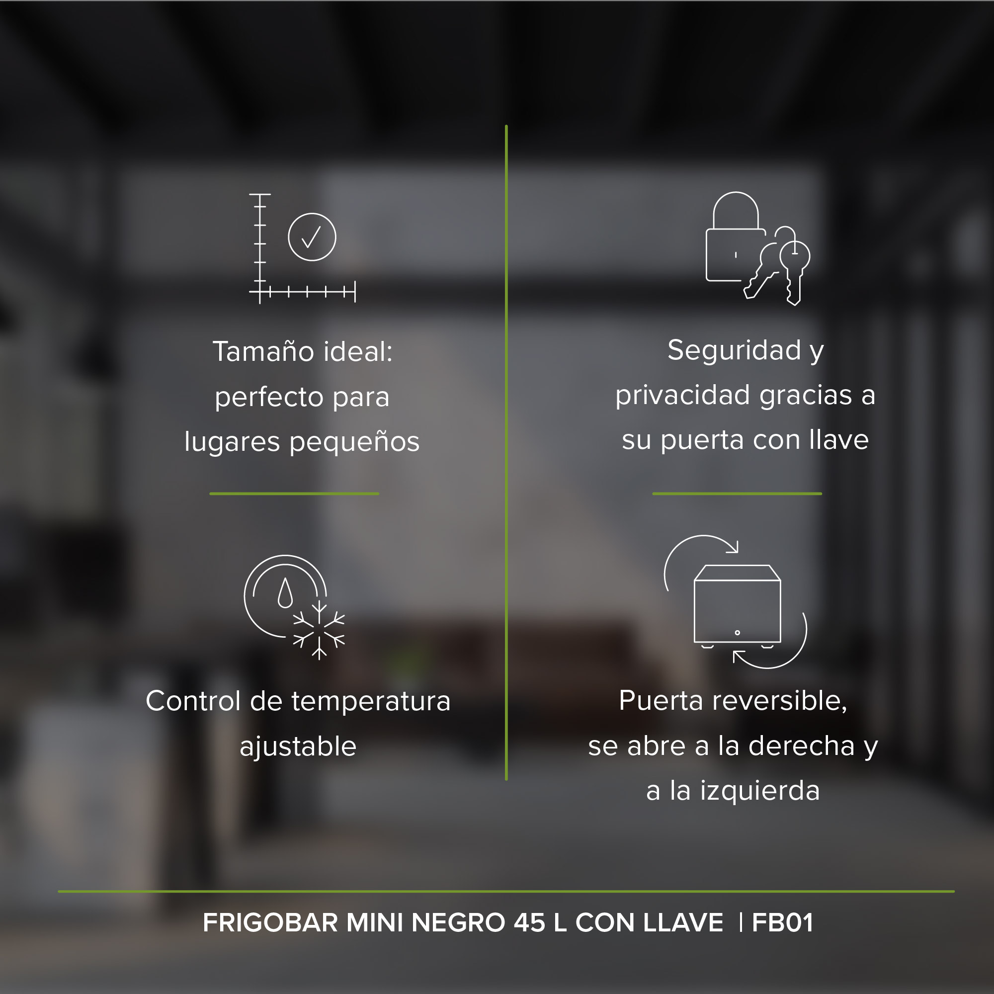 Frigobar Mini  Color Negro De 1.6 Pies  45 Litros  Con Llave Avera FB01