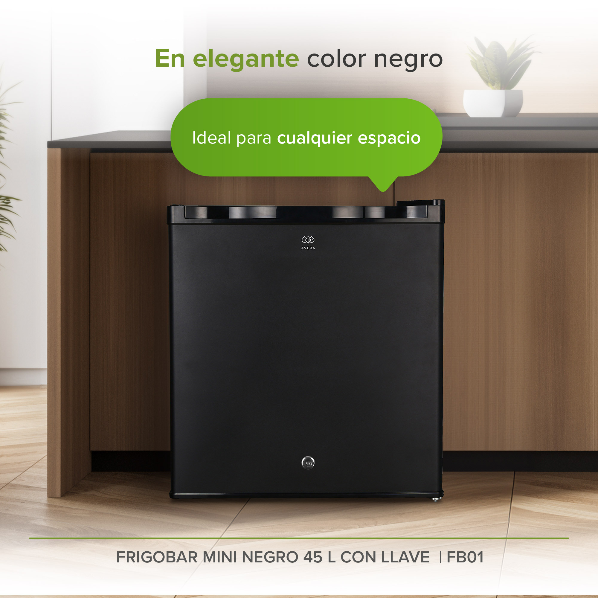 Frigobar Mini  Color Negro De 1.6 Pies  45 Litros  Con Llave Avera FB01
