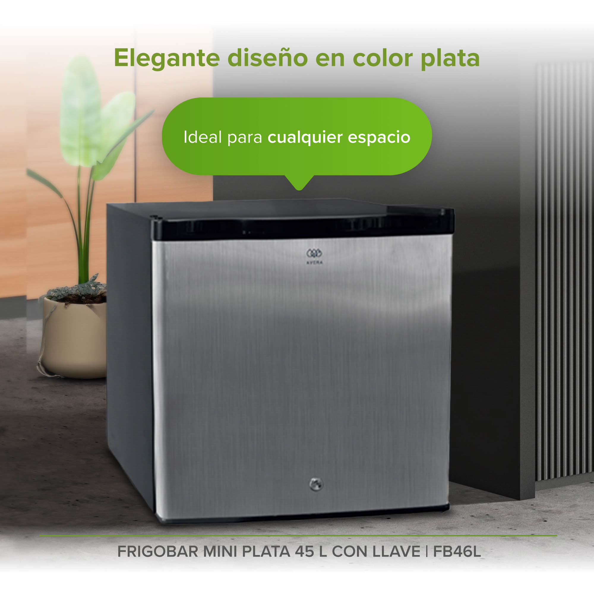 Frigobar Mini Color Plata De 1.6 Pies 45 Litros Con Llave  Avera FB46L