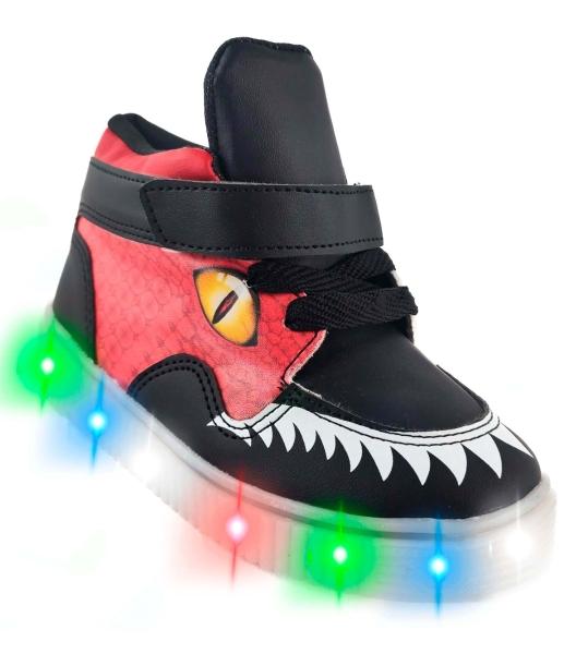 Tenis Bota Dinosaurio Rex Luces Leds Casual Niños 250-r Rojo