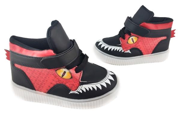 Tenis Bota Dinosaurio Rex Luces Leds Casual Niños 250-r Rojo