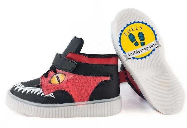 Tenis Bota Dinosaurio Rex Luces Leds Casual Niños 250-r Rojo