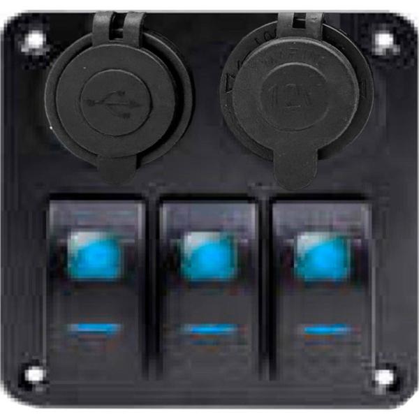 Panel con 3 Switch Botonera USB Cargador Rock Series RKS-SW3USB 12 Volts